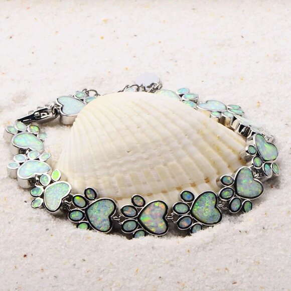 Hawaii White Opal  Sterling Silver Dog Paw Bracelet - Picture 3 of 3